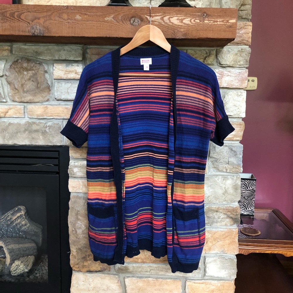 EUC Mossimo Multi Stripe Knit Kimono with Pockets